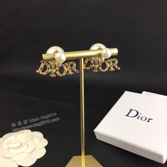 Dior飾品 迪奧經典熱銷款彩鑽字母大小珠925銀針耳環耳釘  zgd1488
